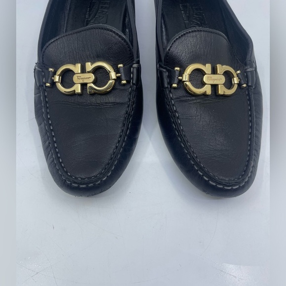 Salvatore Ferragamo Black Loafers with Gold Accent - Picture 4 of 13